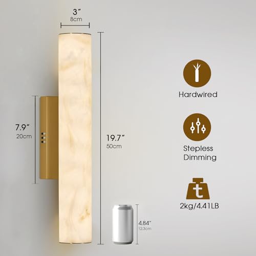 Alabaster Wall Sconce, 20in Linear Gold Brass Wall Sconces, Luxury Marble Look Bathroom Vanity Light, 3000K Dimmable Hardwired Wall Lamp for Living Room Bedroom Hallway, 1 Pack, Faux Alabaster - color: Gold-20in-1pcs