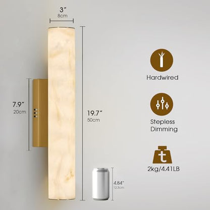 Alabaster Wall Sconce, 20in Linear Gold Brass Wall Sconces, Luxury Marble Look Bathroom Vanity Light, 3000K Dimmable Hardwired Wall Lamp for Living Room Bedroom Hallway, 1 Pack, Faux Alabaster - color: Gold-20in-1pcs