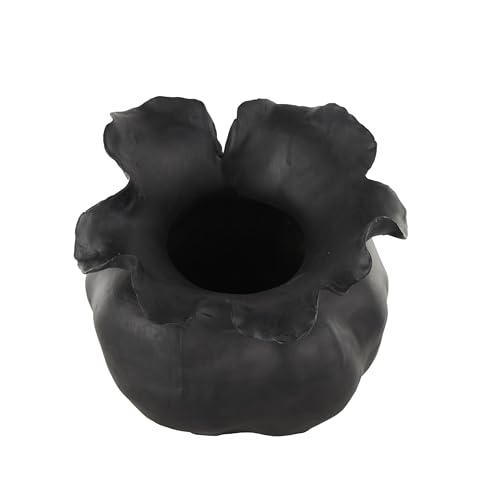 Deco 79 Ceramic Abstract Wide Rounded Floral Shaped Vase with Petal Rim, 8" x 10" x 9", Black - color: Black, size: 8" x 10" x 9"