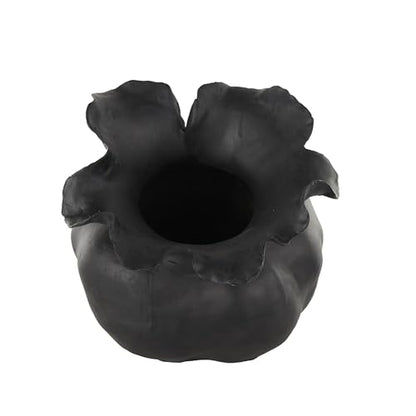 Deco 79 Ceramic Abstract Wide Rounded Floral Shaped Vase with Petal Rim, 8" x 10" x 9", Black - color: Black, size: 8" x 10" x 9"