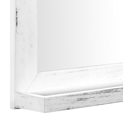 QDSSDECO 16" x 20" Farmhouse Wall Mirror with Shelf and Hemp Rope, White - color: White With Hemp Rope