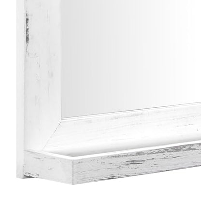 QDSSDECO 16" x 20" Farmhouse Wall Mirror with Shelf and Hemp Rope, White - color: White With Hemp Rope