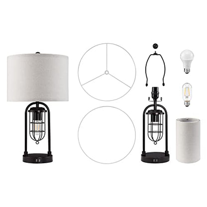 Kyrid Set of 2 Table Lamps with USB Ports and Night Light Farmhouse Nightstand Lamp for Living Room Bedroom（Bulbs Included）