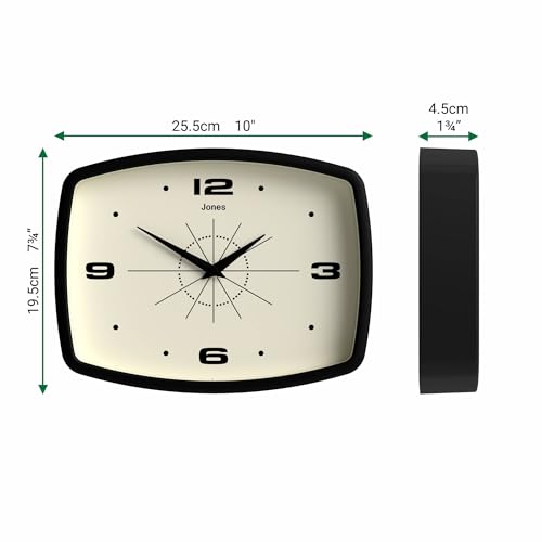 JONES CLOCKS® Movie wall Clock | Rectangular Retro Clock | 10" | Black - color: Black