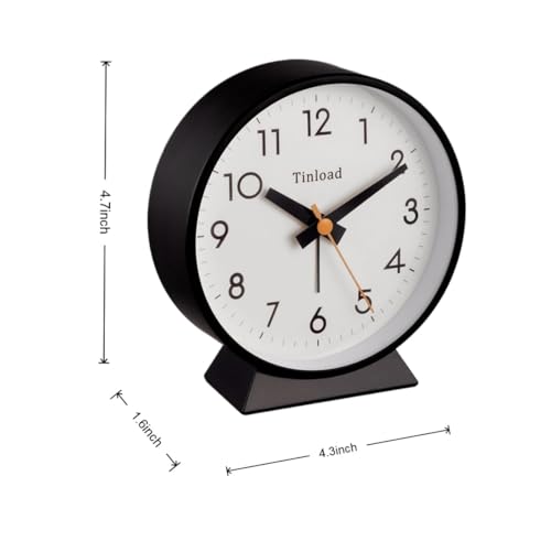 Tinload 4.5" Battery Operated Antique Retro Analog Alarm Clock, Small Silent Bedside Desk Clock,Lighted on Demand, Battery Operated, Snooze, for Living Room, Bedroom, Bedside, Desk, Gift Clock - color: Black