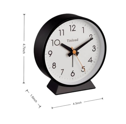 Tinload 4.5" Battery Operated Antique Retro Analog Alarm Clock, Small Silent Bedside Desk Clock,Lighted on Demand, Battery Operated, Snooze, for Living Room, Bedroom, Bedside, Desk, Gift Clock - color: Black