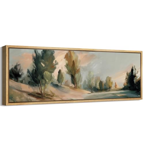 MUDECOR Large Framed Canvas Print Wall Art Soft Impressionist Forest Path Serene Woodland Landscape Antique Retro Fine Art Illustrations Decorative Colorful for Bedroom - 60"x20" - color: A06-2603-m09, size: 60"L x 20"W