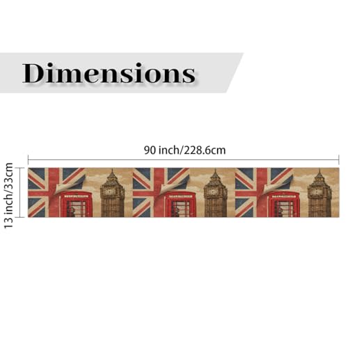 AUUXVA Table Runner London Red Telephone Booth Big Ben Union Jack Durable Luxury Dresser Scarf Tabletop Cloth for Wedding Dining Table Holiday Party Kitchen Home Decoration 13x90in - color: Vintage London, size: 13x90(in)