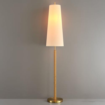 Globe Electric 63" Matte Brass Floor Lamp with Wood Toned Accent and Long White Fabric Shade - color: Matte Brass, Genevieve