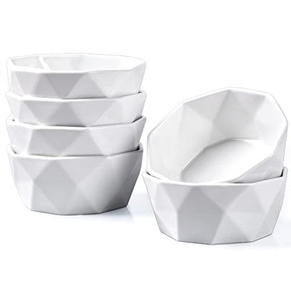 DELLING Ramekins 8 Oz Set of 6, Porcelain Creme Brulee Ramekins Oven Safe, Geometric Souffle Dishes for Baking Dessert Ice Cream, Ceramic Charcuterie Bowls Dishwasher Microwave Freezer Safe, White - size: 8 OZ