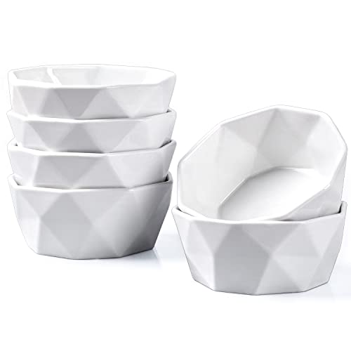 DELLING Ramekins 8 Oz Set of 6, Porcelain Creme Brulee Ramekins Oven Safe, Geometric Souffle Dishes for Baking Dessert Ice Cream, Ceramic Charcuterie Bowls Dishwasher Microwave Freezer Safe, White - size: 8 OZ