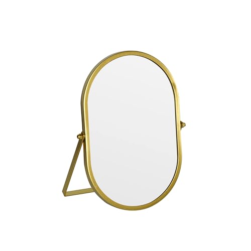 Tstarer Oval Vanity Mirror with Stand,Metal Frame,(Gold, 5.9 x 8.9 inches) - color: Gold, size: 8.9"L x 5.9"W