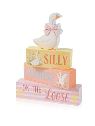 Silly Goose Wooden Tabletop Decor,Funny Birthday Party Decoration Wooden Pink Bow Silly Goose Table Centerpiece Cute Baby Shower Tiered Tray Decor - size: Goose