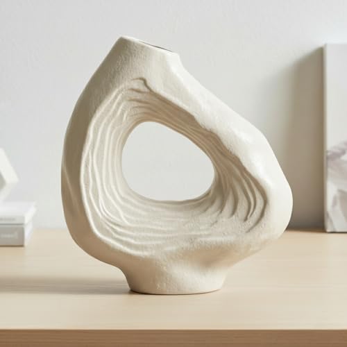 Sunddo White Ceramic Donut Vase, Boho Decor | Modern Minimalist Decorative Vases for Flowers, Home Decor, Living Room, Fireplace, Bathroom, Table Centerpiece, 9 Inch - color: White, size: 9 inch