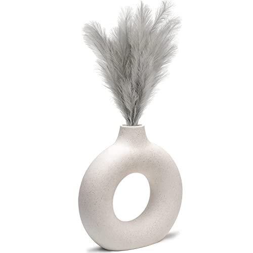 CEMABT White Donut Vase Hollow Ceramic Vase for Flowers Handmade Minimalist Boho ins Style Modern Home Decor for Wedding Dinner Table Party Living Room Office Bedroom（L，White） - color: White, size: Large (1-Piece)