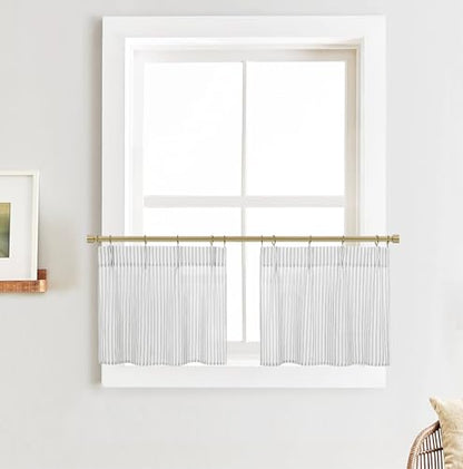 Lino Rosa Small Window Curtains 24 x 18 Inch Length,Sheer Semi Pleated Grey and White Curtains for Kitchen Bathroom Windows - color: Grey, size: 24"W x 18"L (Pack of 2)