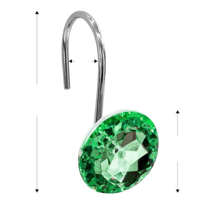 Crystal Diamond Round Shower Curtain Hooks Rings for Bathroom,Green,12PCS - color: Green