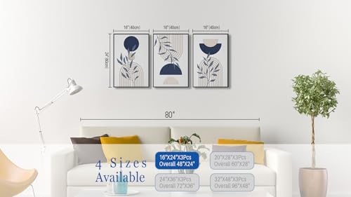 Large Framed Boho Wall Art, Mid Century Botanical Line Art, 16"x24"x3 - color: neutral, size: 16" X 24" X 3pcs Framed