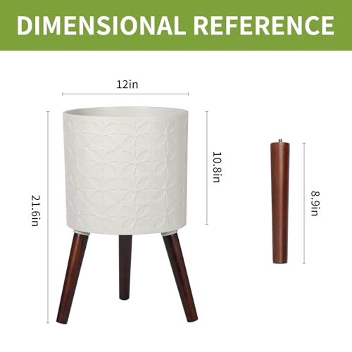 12 Inch Planter Pot with Stand, Planter for Indoor Plants, Modern Large Flower Planter Pot with Drainage Holes for Outdoor,Matte White - color: White, size: 12 Inch