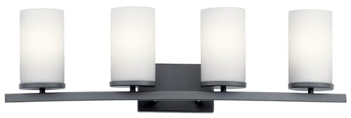Kichler Crosby 4-Light Bathroom Vanity Light, Black - color: Black, size: 4 Light, style: Satin Etched Cased Opal Glass