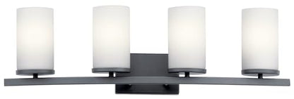 Kichler Crosby 4-Light Bathroom Vanity Light, Black - color: Black, size: 4 Light, style: Satin Etched Cased Opal Glass