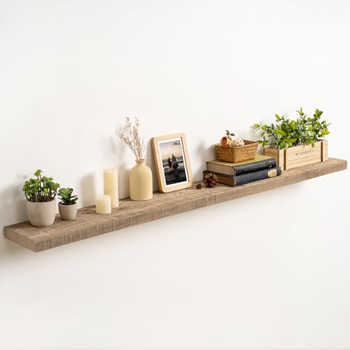 FLYJOE 60 Inch Long Wood Floating Shelf,Solid Rustic Reclaimed Barnwood Planks 8 Inch Deep Floating Wall Mounted Shelves with Invisible Heavy-Duty Metal Bracket for Living Room,Bedroom,Office,Natural - color: Distressed Natural, size: 60inches-1P