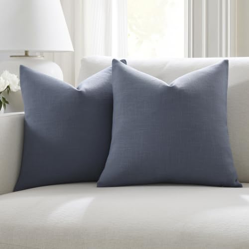 Meekio Linen Blend Throw Pillow Covers 16x16 Set of 2, Blue Gray - color: Blue Grey, size: 16" x 16" (Pack of 2)