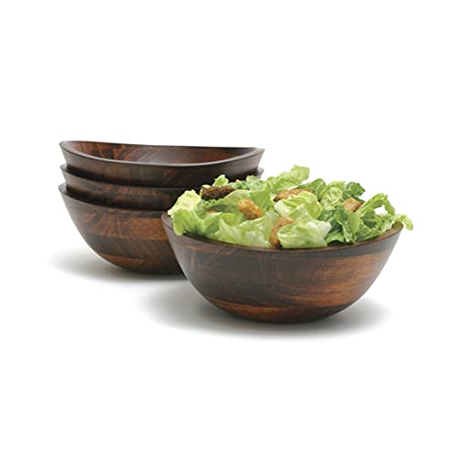 Lipper International Cherry Finished Wavy Rim Serving Bowls for Fruits or Salads, Matte, Small, 7.5" x 7.25" x 3", Set of 4 Bowls - size: Small - Set of 4