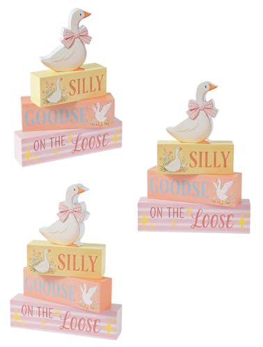 Silly Goose Wooden Tabletop Decor,Funny Birthday Party Decoration Wooden Pink Bow Silly Goose Table Centerpiece Cute Baby Shower Tiered Tray Decor - size: Goose