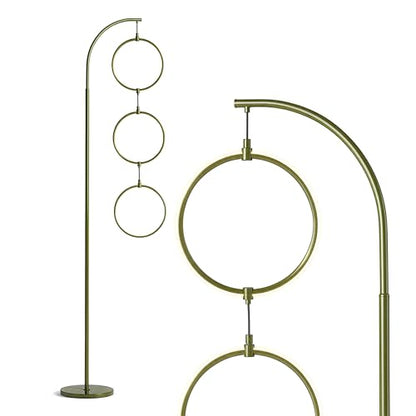 Brightech 3 Ring Lamp - 74" Dimmable LED Floor Lamp with 3 Hanging Light Rings, Modern Arc Standing Tree Lamp for Living Room, Bedroom and Office, 30W Warm White LED - Olive Green - color: Green
