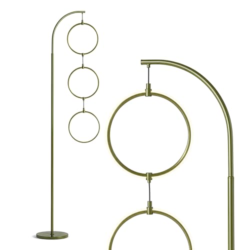 Brightech 3 Ring Lamp - 74" Dimmable LED Floor Lamp with 3 Hanging Light Rings, Modern Arc Standing Tree Lamp for Living Room, Bedroom and Office, 30W Warm White LED - Olive Green - color: Green