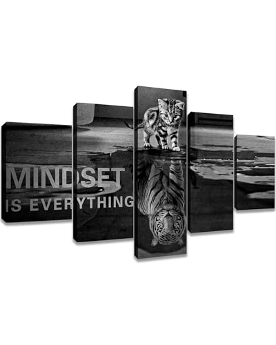 5 Panels Mindset is Everything Motivational Canvas Wall Art Inspirational Entrepreneur Quotes Poster Print Artwork Painting Picture for Framed Home Decoration Living Room office bedroom 60''W x 32''H - color: Artwork-01, size: 60"W x 32"H