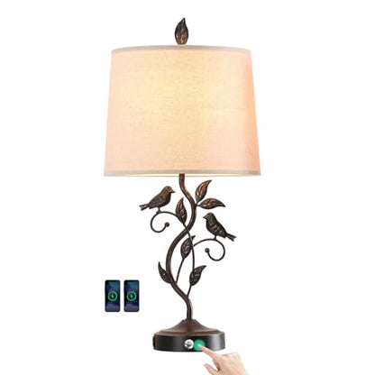 27" Touch Farmhouse Bird Table Lamps for Living Room with 2 USB C+A Ports - color: 1 Pack-‎Bronze