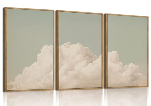 myusuar 3 Piece Large Modern Abstract Canvas Framed Wall Art For Living Room, Dearm Cloud Minimalist Wall Art Decor Posters Prints For Bedroom Office, 16x24in - color: Dreamy Clouds, size: 16x24in