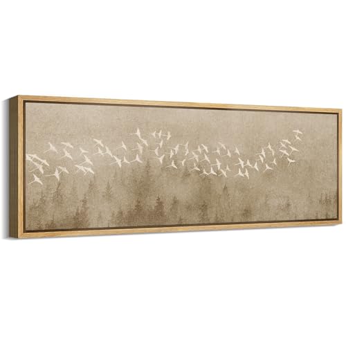 MUDECOR Large Framed Canvas Print Wall Art Ethereal Bird Flock Over Forest Nature Retro Fine Art Illustrations Decorative Colorful Multicolor for Bedroom - 60"x20" - color: A01-2401-irs29, size: 60"L x 20"W