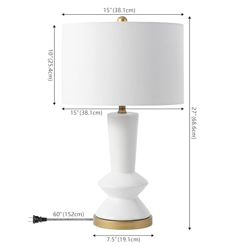 JONATHAN Y Ziggy 27" Modern Ceramic Metal Table Lamp, White/Gold Painting - color: White/Brass Gold