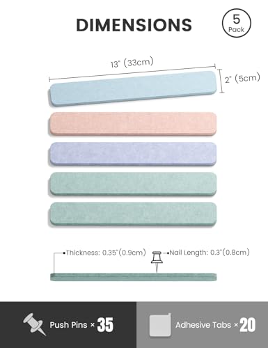 Fluxynara 13" x 2" Felt Wall Panels, Coastal Haze - color: Coastal Haze, size: 5-pack