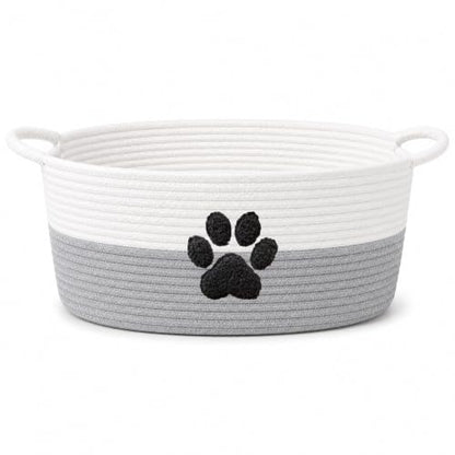 Dog Toy Basket with Handles, Grey Cotton Rope Storage Bin Organizer - color: Grey/White