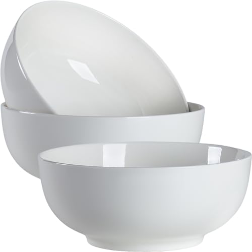 60 oz Large Pho Soup Bowls, Large Ramen Bowls, Off-White Big Ceramic Bowls Set of 3, 8 Inch - size: 8 inch 60 oz (White Rim)