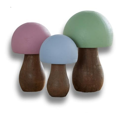 Your Heart's Content Wood Mushrooms, Set of 3 (Pastel Paint 3) - color: Pastel 3