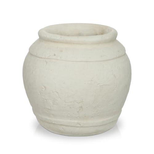 Briful Rustic Ceramic Farmhouse Vase, 5.9" Vintage Textured Pottery Jar - color: Cream White#753