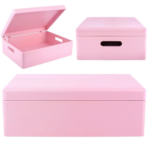 Creative Deco XL Pink Wooden Box Storage with Hinged Lid - color: Pink, size: XL | Handles