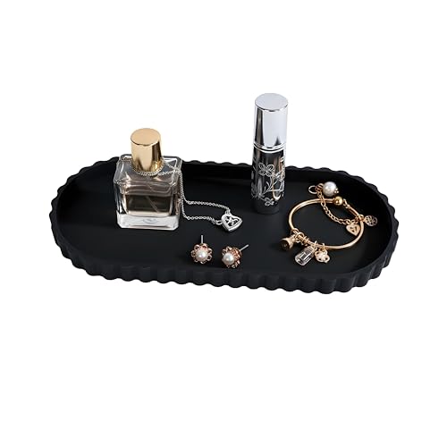 Black Oval Silicone Bathroom Vanity Tray - Decorative Soap Holder - color: Black