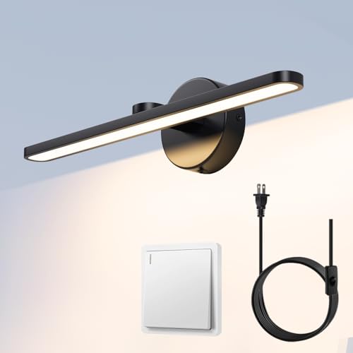 MantoLite LED Vanity Lighting Fixtures, Wall Mounted Plug in Light Fixtures - color: Black, size: 16 inches