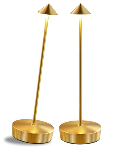 2 Packs Gold Cordless Rechargeable Table Lamp Portable Touch Control Led Waterproof Golden Table Lamp for Bedroom Reading(2 Packs Gold) - color: Gold, size: 2 Packs