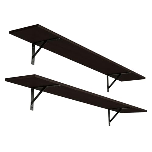 DINZI LVJ Long Wall Shelves, 55.1Inch Wooden Floating Shelves with Brackets - color: Espresso, size: 55.1 Inch