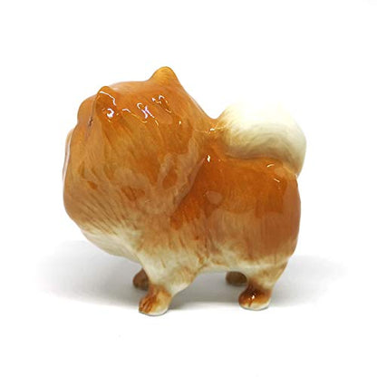 Handmade Ceramic Brown Standing Pomeranian Figurine, Shelf Decor