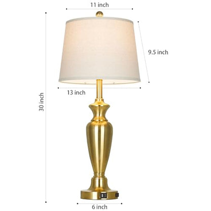 30" Tall Gold Table Lamps Set of 2 for Living Room, Touch Control Bedside Lamps for Nightstand, 3-Way Dimmable Bedroom Table Lamp with USB A+C Ports and AC Outlet (2 LED Bulbs Included) - color: Gold - 30"H