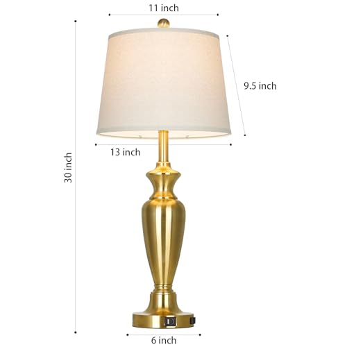 30" Tall Gold Table Lamps Set of 2 for Living Room, Touch Control Bedside Lamps for Nightstand, 3-Way Dimmable Bedroom Table Lamp with USB A+C Ports and AC Outlet (2 LED Bulbs Included) - color: Gold - 30"H