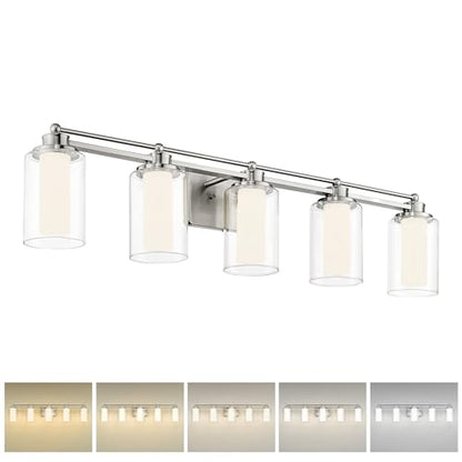 HWH 5-Light Bathroom Vanity Light, Brushed Nickel, 5CCT, 5HLT63B-5W-LED BN - color: Brushed Nickel + LED, size: 5 Lights